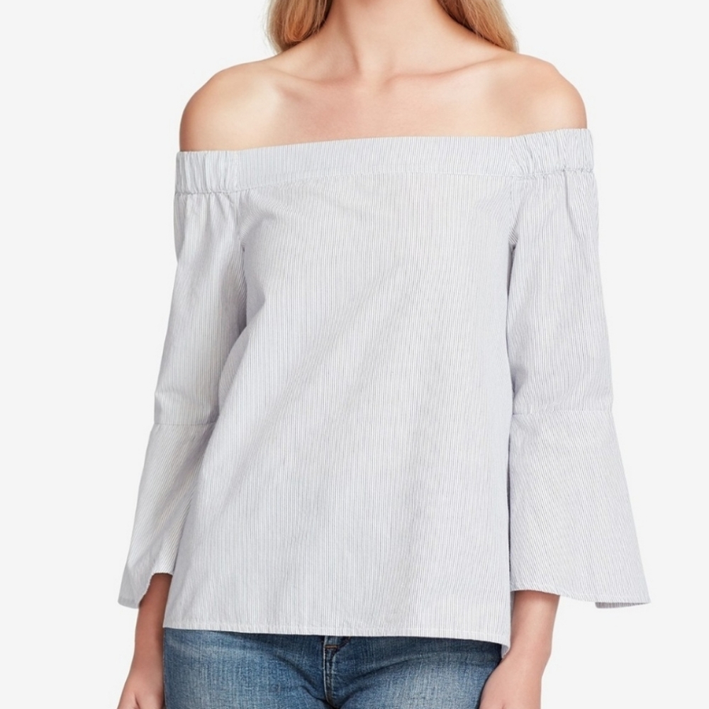 Off the shoulder blue and white gingham blouse - Picture 1 of 8